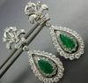 LARGE 3.70CT DIAMOND & AAA EMERALD 14KT WHITE GOLD 3D TEAR DROP HANGING EARRINGS