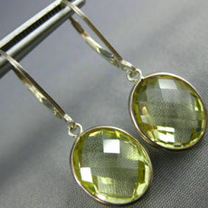 6.0CT AAA LEMON QUARTZ 14KT WHITE GOLD 3D OVAL BEZEL LEVER BACK HANGING EARRINGS