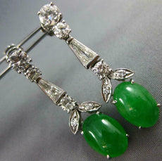ANTIQUE LARGE 8.10CT DIAMOND & AAA EMERALD 14KT WHITE GOLD LEAF HANGING EARRINGS