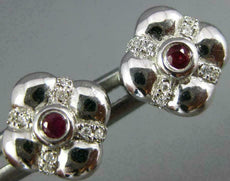 ESTATE .20CT DIAMOND & AAA RUBY 14KT WHITE GOLD 3D FLOWER SQUARE STUD EARRINGS