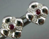 ESTATE .20CT DIAMOND & AAA RUBY 14KT WHITE GOLD 3D FLOWER SQUARE STUD EARRINGS