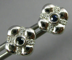 ESTATE .19CT DIAMOND & AAA SAPPHIRE 14KT WHITE GOLD FLOWER SQUARE STUD EARRINGS