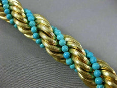 ANTIQUE LARGE & LONG AAA TURQUOISE 14K YELLOW GOLD 3D HANDCRAFTED SWIRL BRACELET