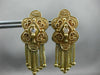 ANTIQUE .08CT OLD MINE DIAMOND 14KT YELLOW GOLD 3D FILIGREE HANGING EARRINGS