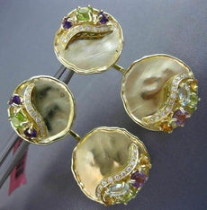 ESTATE LARGE 4.28CT DIAMOND & AAA MULTI GEM 14K YELLOW GOLD 3D CIRCULAR EARRINGS