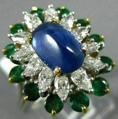 ANTIQUE LARGE 6.3CT DIAMOND AAA SAPPHIRE & EMERALD PLATINUM 18K YELLOW GOLD RING