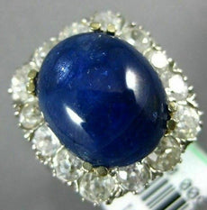 ANTIQUE EXTRA LARGE 15.23CT ROSE CUT DIAMOND & AAA SAPPHIRE PLATINUM HALO RING