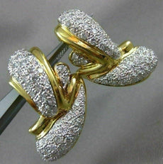 ANTIQUE LARGE 3.50CT DIAMOND 18KT YELLOW GOLD 3D PAVE TEAR DROP CLIP ON EARRINGS