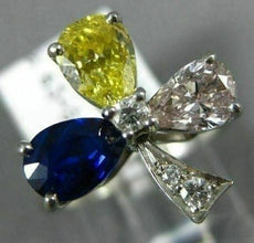 ANTIQUE LARGE 2.36CT WHITE & FANCY YELLOW DIAMOND & AAA SAPPHIRE PLATINUM RING