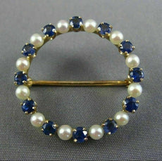 ANTIQUE LARGE .80CT AAA SAPPHIRE & SOUTH SEA PEARL 14K YELLOW GOLD 3D PIN BROOCH