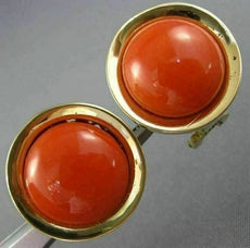ANTIQUE LARGE ROUND AAA CORAL 14KT YELLOW GOLD CLASSIC CLIP ON EARRINGS #26082