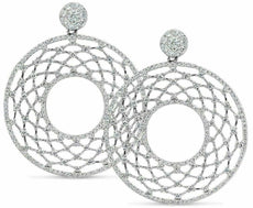 ESTATE LARGE 3.14CT DIAMOND 18K WHITE GOLD ETOILE OPEN FILIGREE HANGING EARRINGS