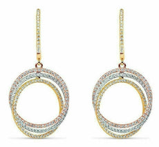 ESTATE 1.24CT DIAMOND 18KT TRI COLOR GOLD CIRCULAR INTERTWINING HANGING EARRINGS