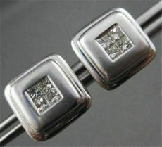 ESTATE WIDE .65CT PRINCESS CUT DIAMOND 14KT WHITE GOLD SQUARE STUD EARRINGS #743