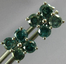 ESTATE LARGE 1.82CT BLUE DIAMOND 18KT WHITE GOLD 3D FLOWER SQUARE STUD EARRINGS