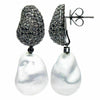 ESTATE LARGE 3.1CT BLACK DIAMOND & AAA SOUTH SEA PEARL 18KT BLACK GOLD EARRINGS
