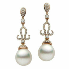 ESTATE LARGE 1.04CT DIAMOND & SOUTH SEA PEARL 18KT ROSE GOLD TEAR DROP EARRINGS