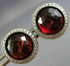 ESTATE LARGE 6.10CT DIAMOND & AAA GARNET 18KT WHITE GOLD HALO SCREWBACK EARRINGS