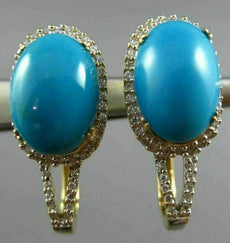ESTATE 7.79CT DIAMOND & TURQUOISE 14K YELLOW GOLD HALO FILIGREE HANGING EARRINGS