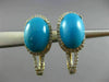 ESTATE 7.79CT DIAMOND & TURQUOISE 14K YELLOW GOLD HALO FILIGREE HANGING EARRINGS