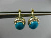 ESTATE 7.79CT DIAMOND & TURQUOISE 14K YELLOW GOLD HALO FILIGREE HANGING EARRINGS