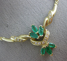 ANTIQUE 1.40CT DIAMOND COLOMBIAN EMERALD 14KT GOLD FILIGREE NECKLACE 19.5" 21154