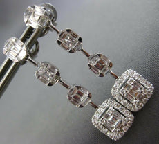 ESTATE 1.85CT DIAMOND 18KT WHITE GOLD JOURNEY HALO SQUARE STUD HANGING EARRINGS