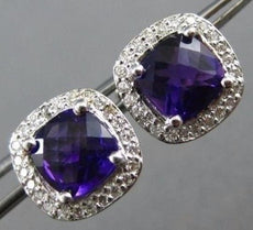 ESTATE 1.88CT DIAMOND & AAA AMETHYST 14KT WHITE GOLD SQUARE HALO STUD EARRINGS