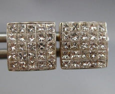 ESTATE 1.0CT DIAMOND 14KT TWO TONE GOLD 3D INVISIBLE SQUARE STUD EARRINGS #17965