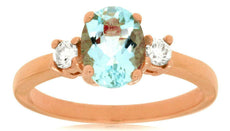 1.27CT DIAMOND & AAA AQUAMARINE 14KT ROSE GOLD 3D OVAL & ROUND 3 STONE LOVE RING