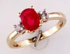 ESTATE .97CT DIAMOND & AAA RUBY 14KT YELLOW GOLD OVAL & ROUND 3 STONE LOVE RING