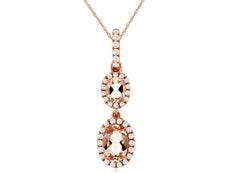.69CT DIAMOND & AAA MORGANITE 14KT ROSE GOLD OVAL & ROUND DOUBLE FLOWER PENDANT