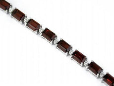 16.16CT DIAMOND & AAA GARNET 14KT WHITE GOLD EMERALD CUT & ROUND TENNIS BRACELET