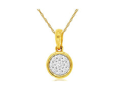 ESTATE .09CT DIAMOND 14KT YELLOW GOLD 3D CLUSTER FLOWER BEZEL FLOATING PENDANT