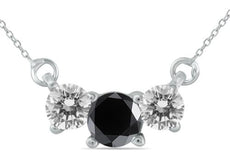 1.0CT WHITE & BLACK DIAMOND 14KT WHITE GOLD 3 STONE PAST PRESENT FUTURE NECKLACE
