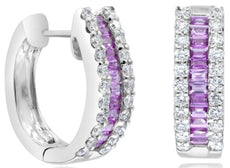 1.28CT DIAMOND & AAA PINK SAPPHIRE 18KT WHITE GOLD 3D ROUND & BAGUETTE EARRINGS
