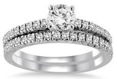 .96CT DIAMOND 14KT WHITE GOLD 3D CLASSIC FOUR PRONG ENGAGEMENT WEDDING RING SET