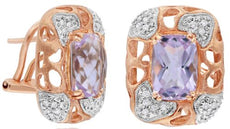 5.56CT DIAMOND & AAA PINK AMETHYST 14K ROSE GOLD CUSHION & ROUND SQUARE EARRINGS