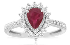 1.25CT DIAMOND & AAA RUBY 14K WHITE GOLD PEAR SHAPE & ROUND HALO ENGAGEMENT RING