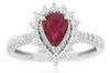 1.25CT DIAMOND & AAA RUBY 14K WHITE GOLD PEAR SHAPE & ROUND HALO ENGAGEMENT RING