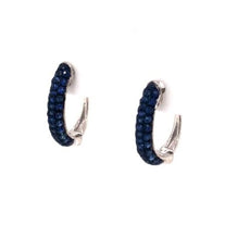 ESTATE .65CT AAA SAPPHIRE 18KT WHITE GOLD 3D 3 ROW HUGGIE HOOP HANGING EARRINGS