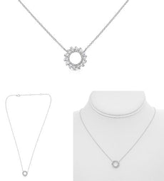 .25CT DIAMOND 14KT WHITE GOLD 3D ROUND & BAGUETTE CIRCLE OF LIFE FLORAL NECKLACE