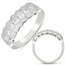 .68CT DIAMOND 14K WHITE GOLD 3 ROW SEMI BEZEL FILIGREE MILGRAIN ANNIVERSARY RING