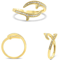 ESTATE .15CT DIAMOND 14KT YELLOW GOLD 3D ROUND DOUBLE LEAF CRISS CROSS FUN RING