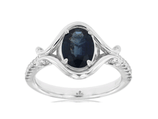 1.57CT DIAMOND & AAA SAPPHIRE 14K WHITE GOLD OVAL & ROUND DOUBLE V FILIGREE RING