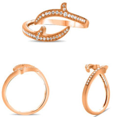 ESTATE .15CT DIAMOND 14KT ROSE GOLD 3D ROUND DOUBLE LEAF CRISS CROSS FUN RING