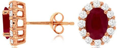 2.4CT DIAMOND & AAA RUBY 14K ROSE GOLD OVAL & ROUND CLASSIC FLOWER STUD EARRINGS