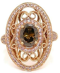 2CT WHITE & CHOCOLATE FANCY DIAMOND 18KT ROSE GOLD OVAL FILIGREE ENGAGEMENT RING