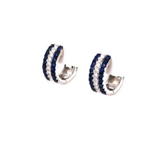 .67CT DIAMOND & AAA SAPPHIRE 18KT WHITE GOLD 3D 3 ROW HUGGIE HANGING EARRINGS