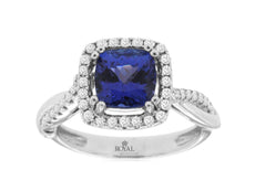 1.95CT DIAMOND & AAA TANZANITE 14K WHITE GOLD 3D CUSHION & ROUND ENGAGEMENT RING